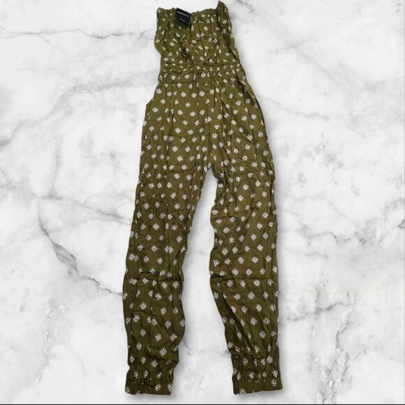 Forever 21 Medallion Print Sleeveless Tube Jumpsuit Olive Green Size Small - Picture 5 of 9